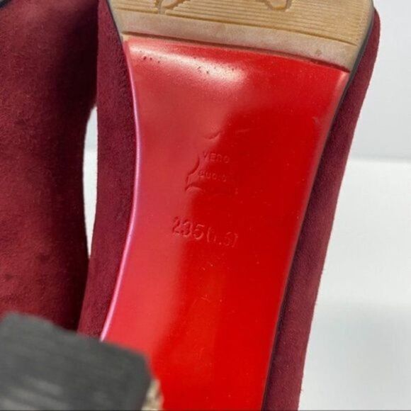 Margaret Pumps Wine Colr Bow Peep Toe Suede Look Holiday Wear to Work Chunky - Picture 5 of 8